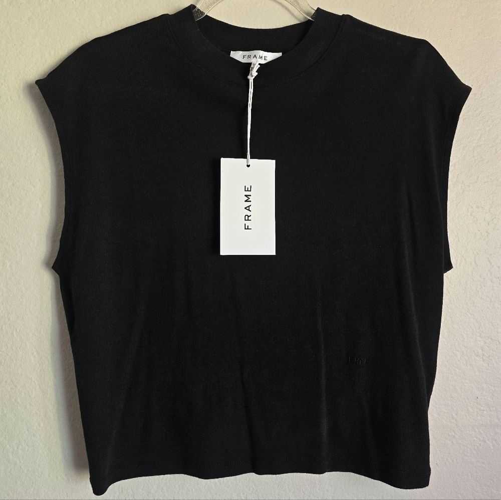 FRAME Cropped Mock Neck Tank Tee Large